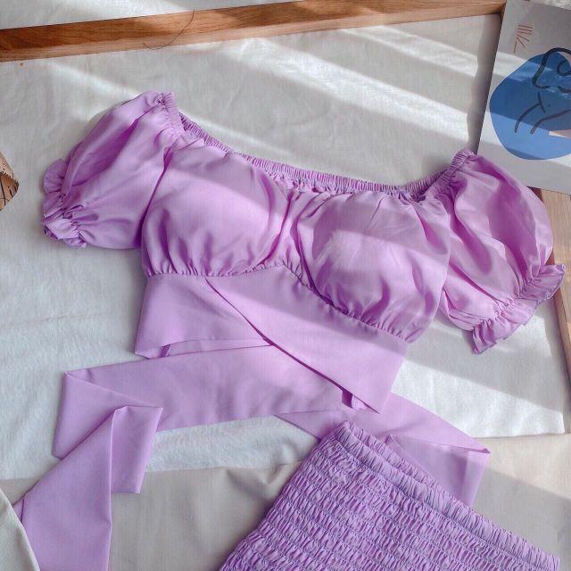 SET ÁO CROPTOP TÍM PHỐI CHÂN VÁY NHÚN ĐUÔI CÁ