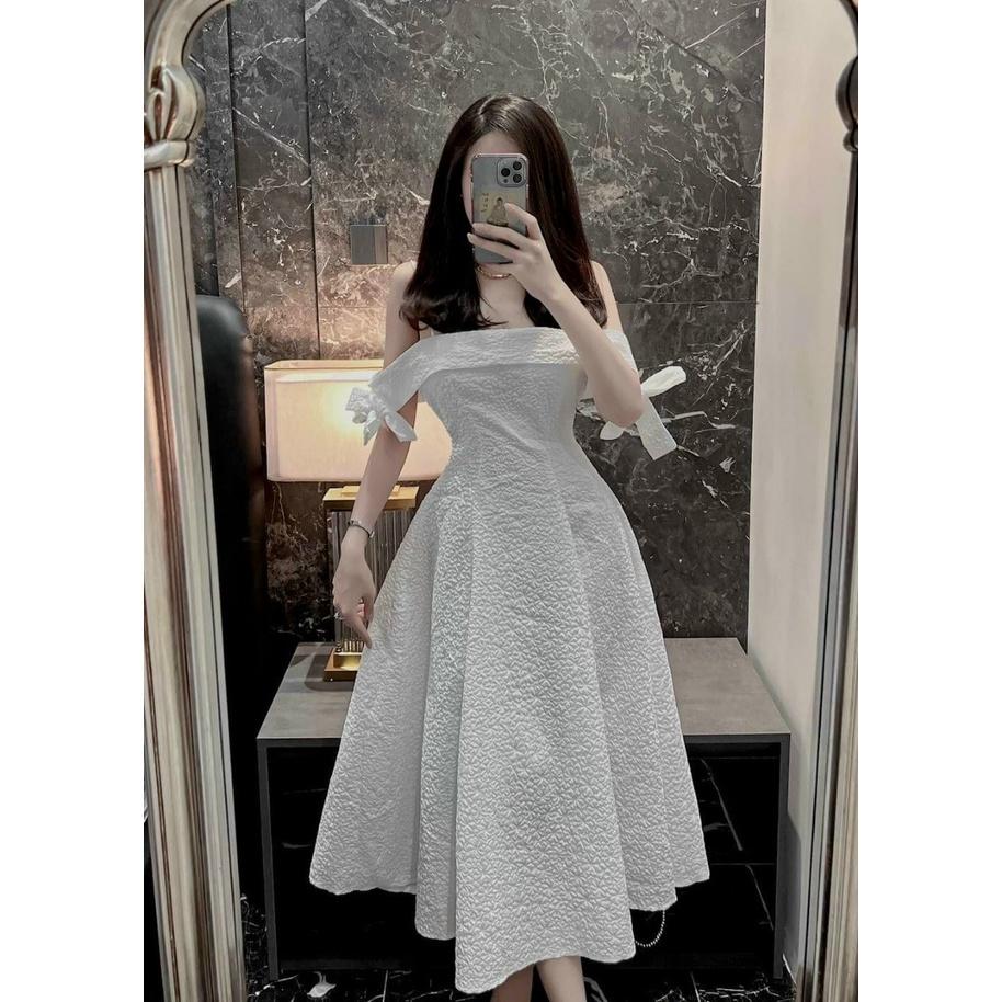 Đầm váy nữ maxi trễ vai xếp ly xốp đơn giản, xinh xắn dành cho các tiểu thư đi chơi, dự tiệc