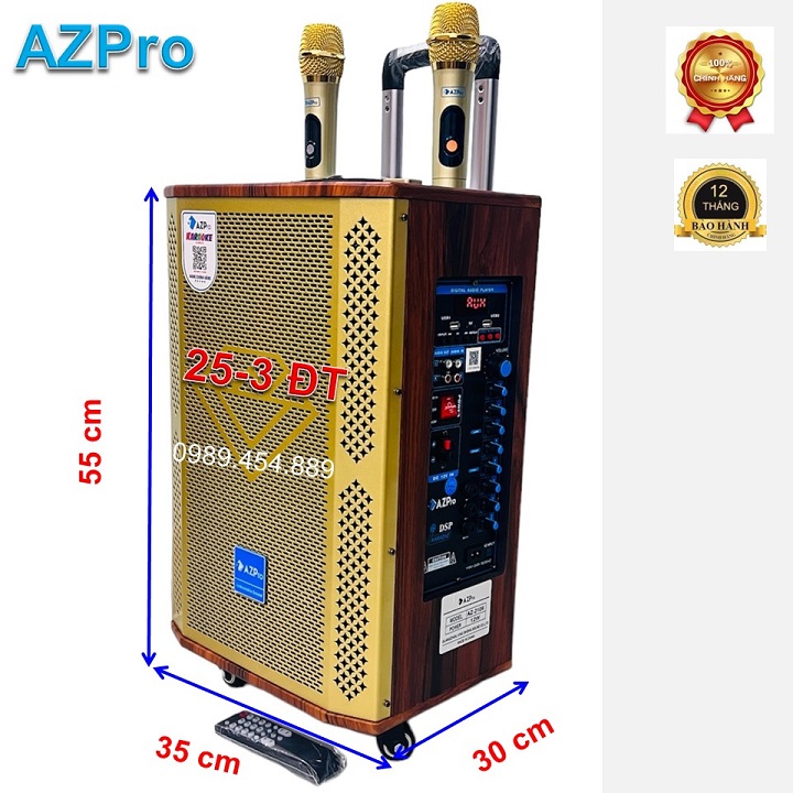 Loa kéo Bluetooth di động,AZ-2106-Bass 25-3 đường tiếng,Thùng gỗ cao cấp-4 bánh xe,Tay kéo sang trọng,Tặng 2 mic không dây vỏ kim loại,Hàng chính hãng AZPRO