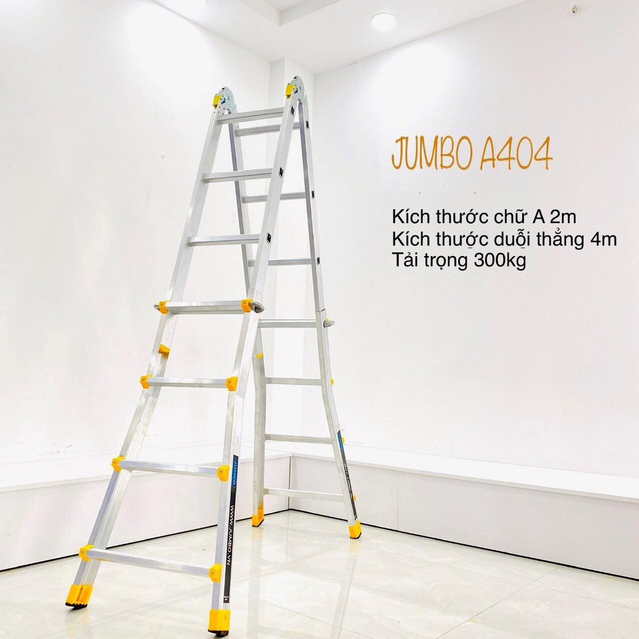 Thang Rút Chữ A, Thang Nhôm Trượt Đa Năng JUMBO A404 - Chữ A Cao Nhất 2m, Chữ I Cao Nhất 4.0m, Tải Trọng 300kg Chắc Chắn Và Bền Bỉ - Luôn Có Phụ Kiện Thay Thế