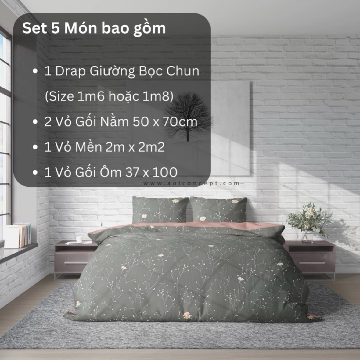 Bộ Chăn Ga Gối 5 Món Lụa Tencel Size 1m6 x 2m Nhiều Hoa Văn À Ơi Concept cao cấp Hàn Quốc