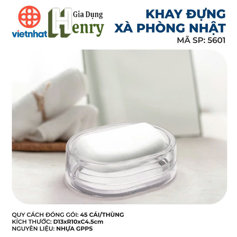 Khay hộp đựng xà bông cục nhựa VIỆT NHẬT - Trong suốt, có nắp, lỗ thoát nước, đáy chống trượt