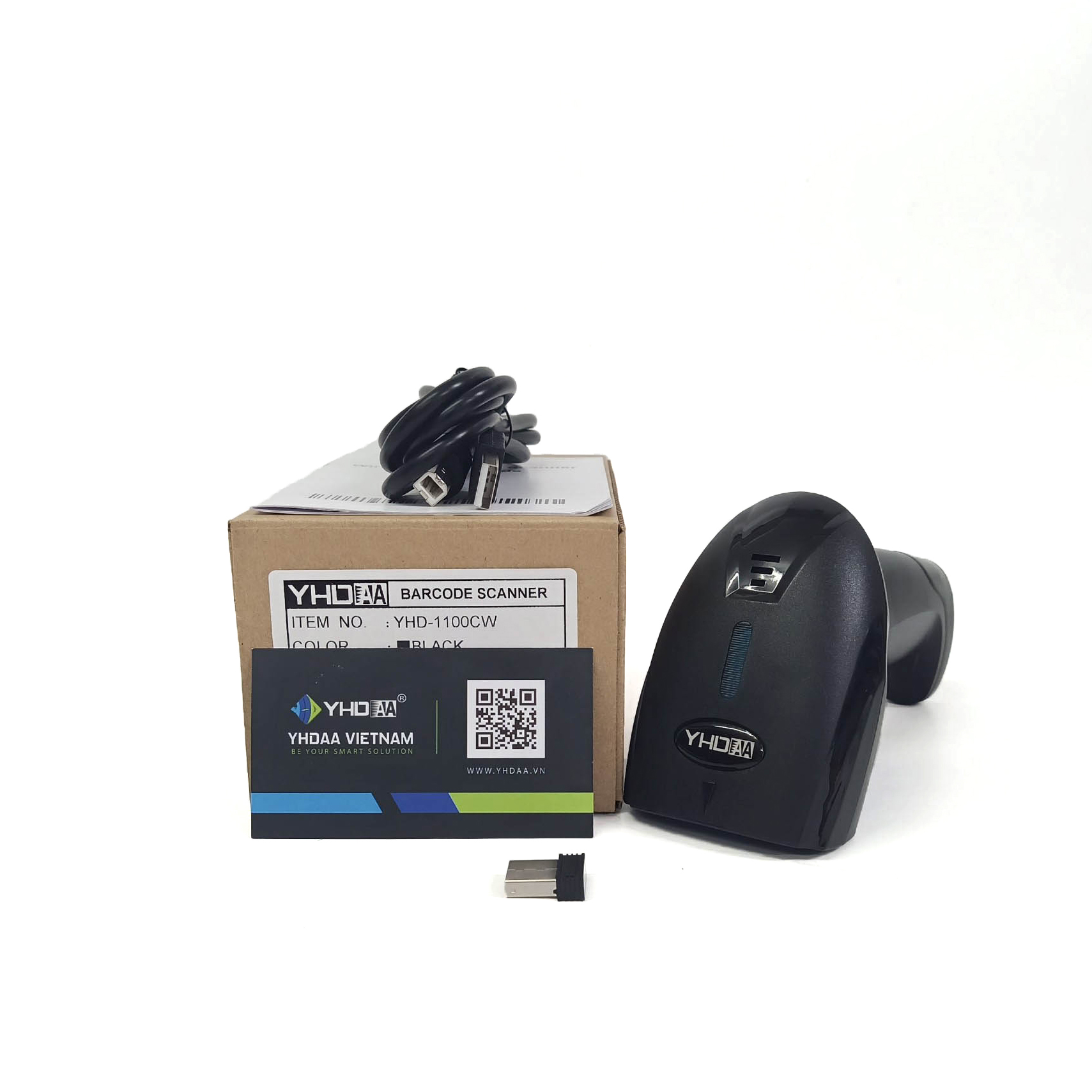 Máy quét mã vạch không dây YHD 1100CW 1D kết nối đầu thu USB dùng trên Máy tính, Laptop - Hàng nhập khẩu