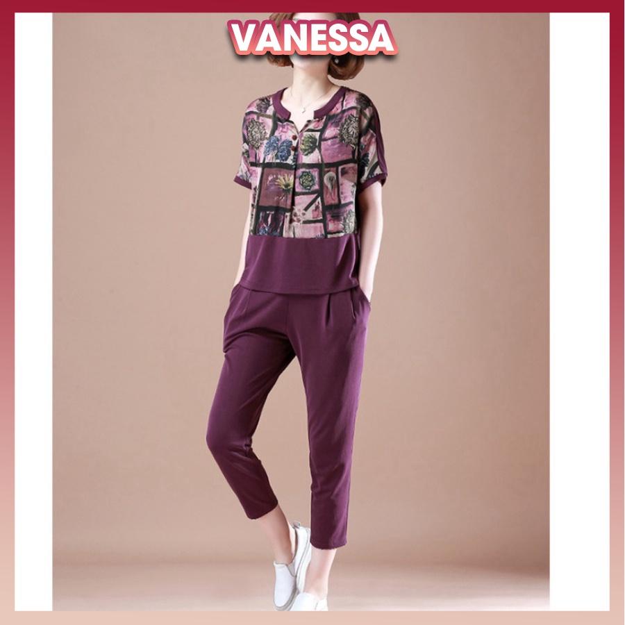 Đồ bộ mặc nhà, quần áo trung niên cho bà, cho mẹ Vanessa, chất liệu thun thể thao co giãn, form rộng thoải mái ĐBH.30