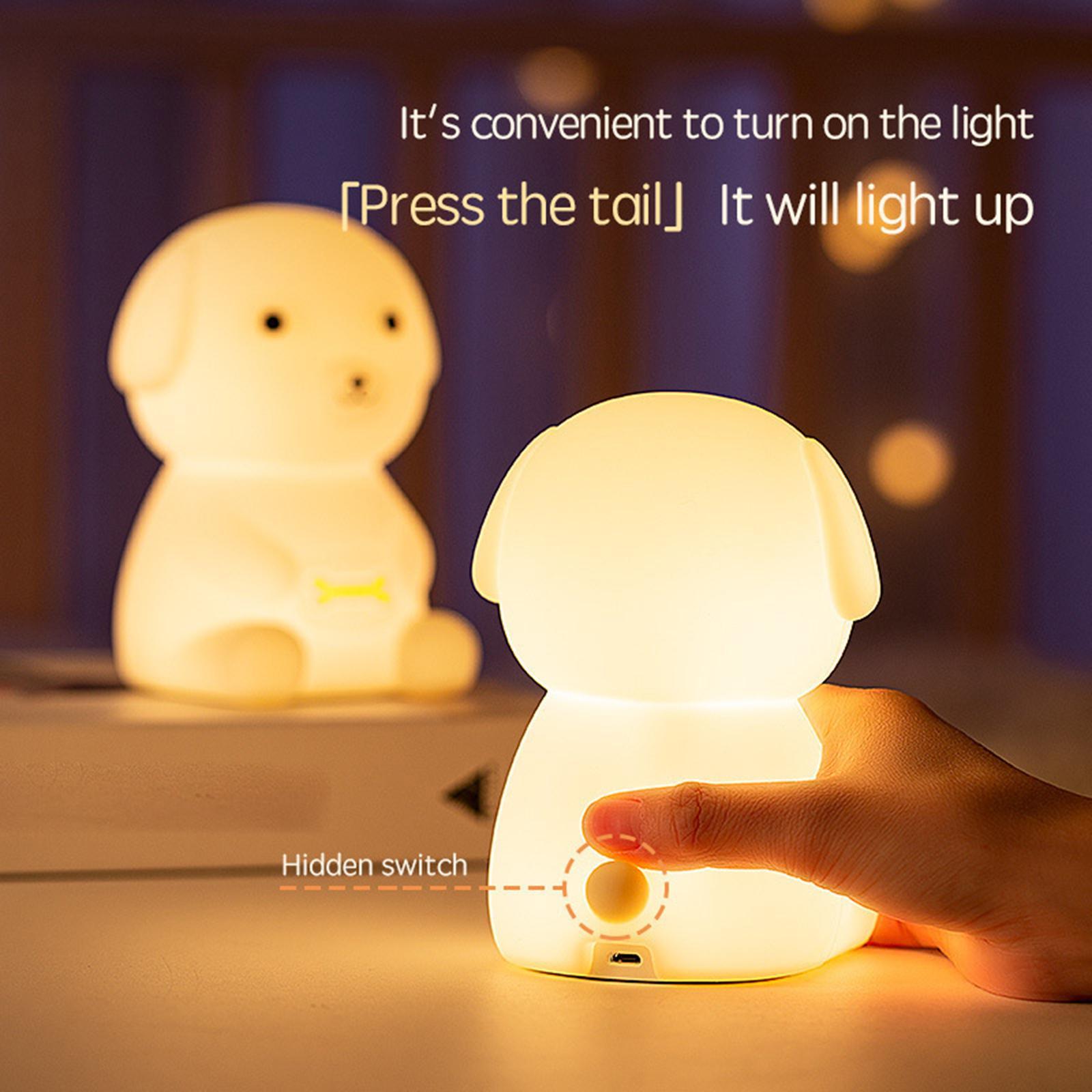 Cartoon Silicone Puppy Night Light Bedside USB Rechargeable for Kids Bedroom