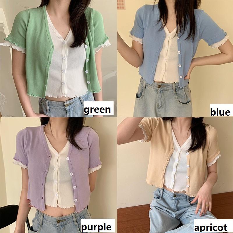 Áo Khoác Cardigan Dệt Kim Cổ Chữ V Màu Trơn Thời Trang Mùa Hè Cho Nữ