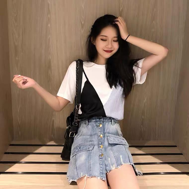 Quần Váy Jeans khuy túi rách nhẹ cao cấp NL252