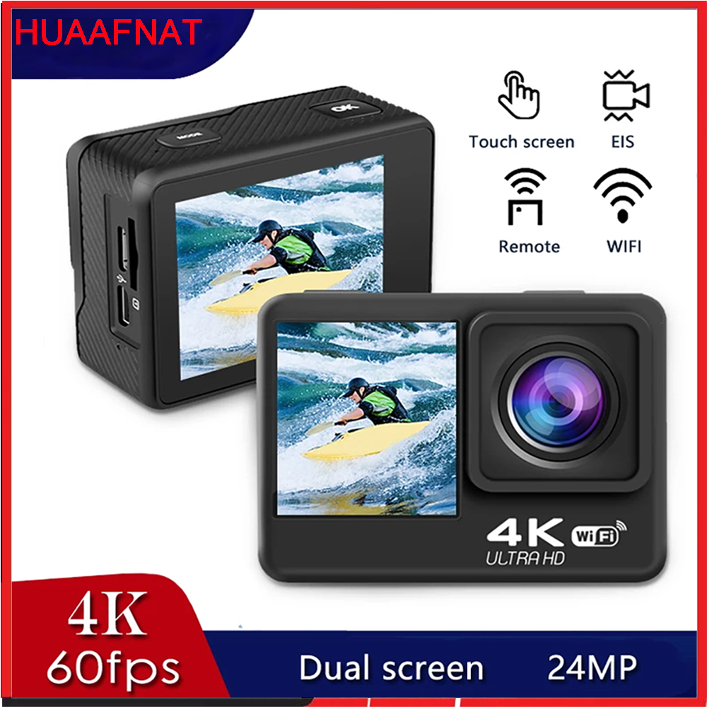 Camera hành động Huafant G9 4K 60FPS 24MP 2.0 LCD cảm ứng EIS Màn hình kép WiFi Điều khiển từ xa chống nước Zoom 4X Go Sports Pro Came
