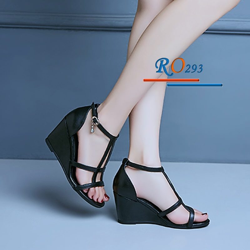 Sandal đế xuồng nữ cao cấp ROSATA RO293 7p đế xuồng - đen, trắng - HÀNG VIỆT NAM - BKSTORE