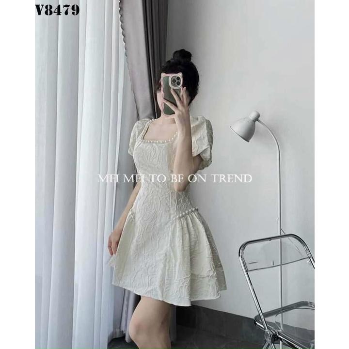 FREE SHIP Đầm váy nữ dáng xòe đính nút ngọc xinh xắn phù hợp đi chơi, đi tiệc KIM GIA DS