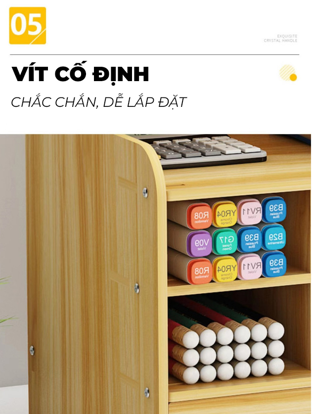 Kệ Gỗ Đựng Bút 9 Ngăn Có Ngăn Kéo Tiện Lợi, Dễ Dàng Lắp Ghép, Không Cần Khoan Đục -Thương Hiệu Gosashi - KeBut9Ngan1NK