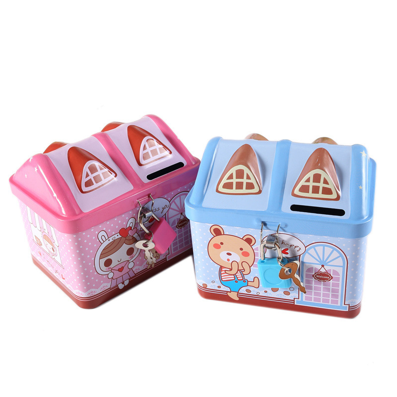 Két Sắt Ống Heo Tiết Kiệm Hình Ngôi Nhà Có Khóa Mini Cho Bé PaKaSa