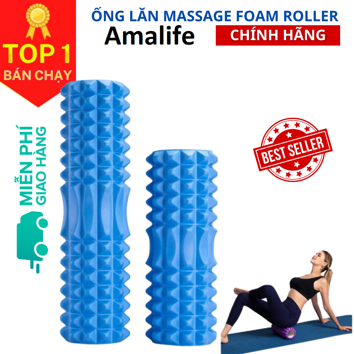 Con Lăn Yoga Massage Foarm Roller Ống Trụ Xốp Tập Thể Thao Giãn Cơ Có gai Roam Rollet Cao Cấp Chính Hãng Amalife