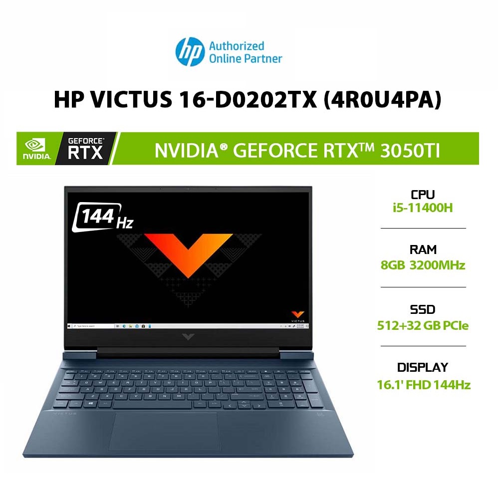 Laptop HP Victus 16-d0202TX (4R0U4PA) i5-11400H |8GB |512GB + 32GB|RTX 3050Ti 4GB|144Hz Hàng chính hãng