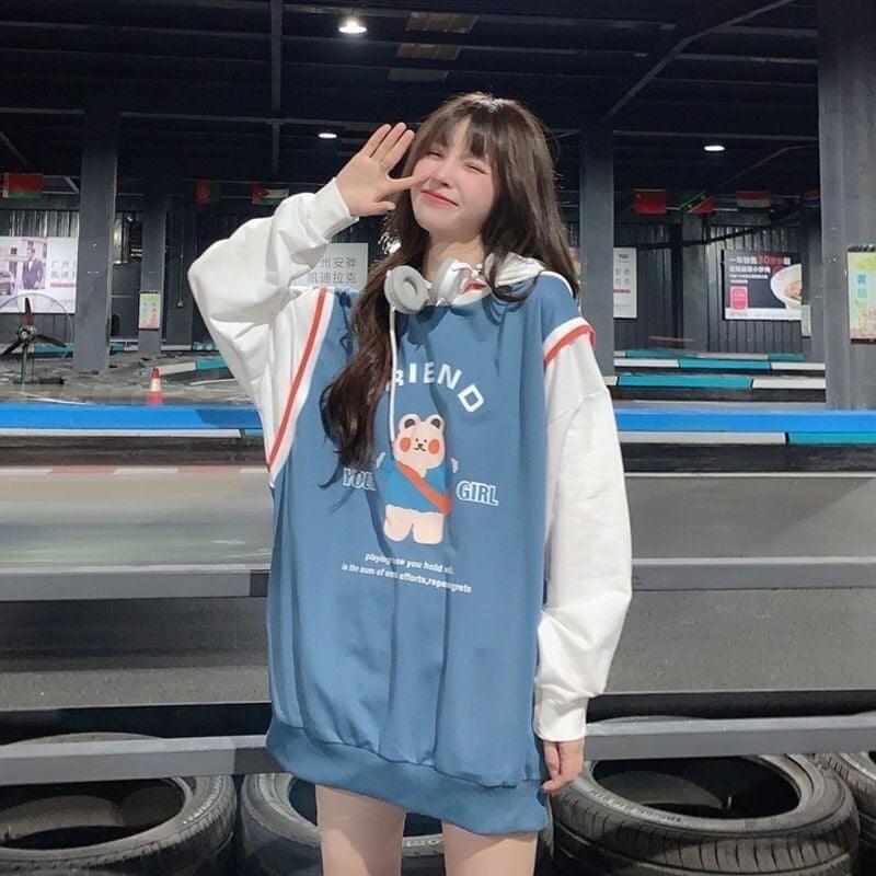 Áo hoodie gile dài tay màu xanh và đen cho nam và nữ - Hàng QCCC