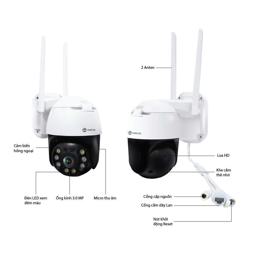 Camera IP Wifi ngoài trời LINECAM LC360H PTZ xoay 355 độ, 3.0Mpx 1296P hình ảnh ULTRA HD siêu nét - hàng chính hãng