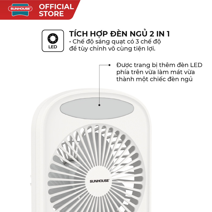 QUẠT SẠC MINI SUNHOUSE SHD7110- Hàng chính hãng