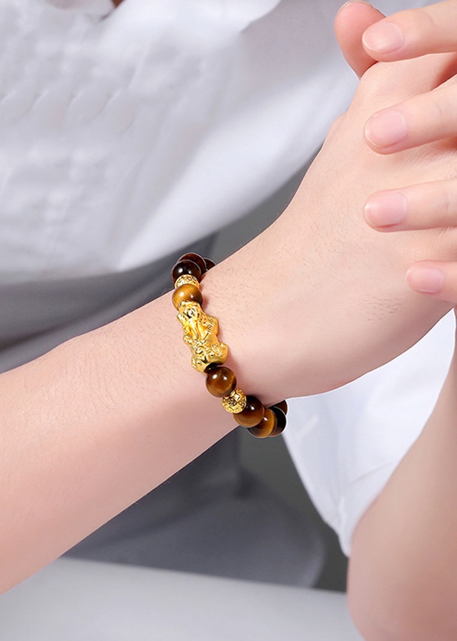 Vòng Tay Tỳ Hưu Đá Opal Mắt Hổ Vàng Tự Nhiên 12mm