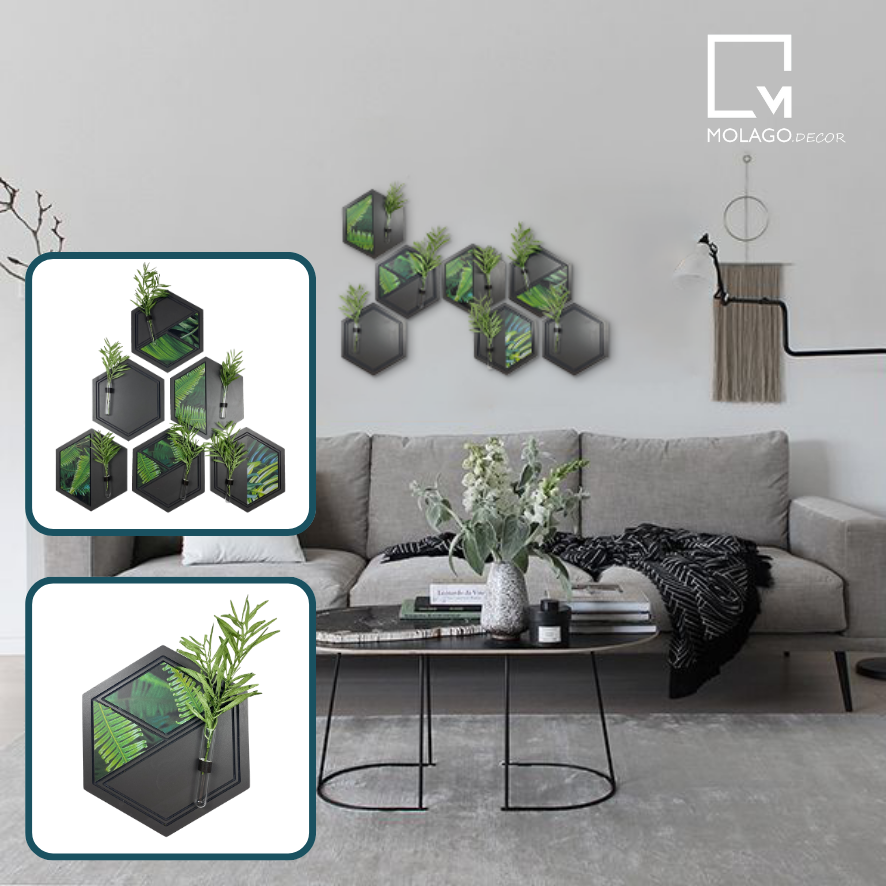 Bộ đồ trang trí gỗ treo tường lục giác màu đen decor treo tường decor phòng MOLAGO - LC