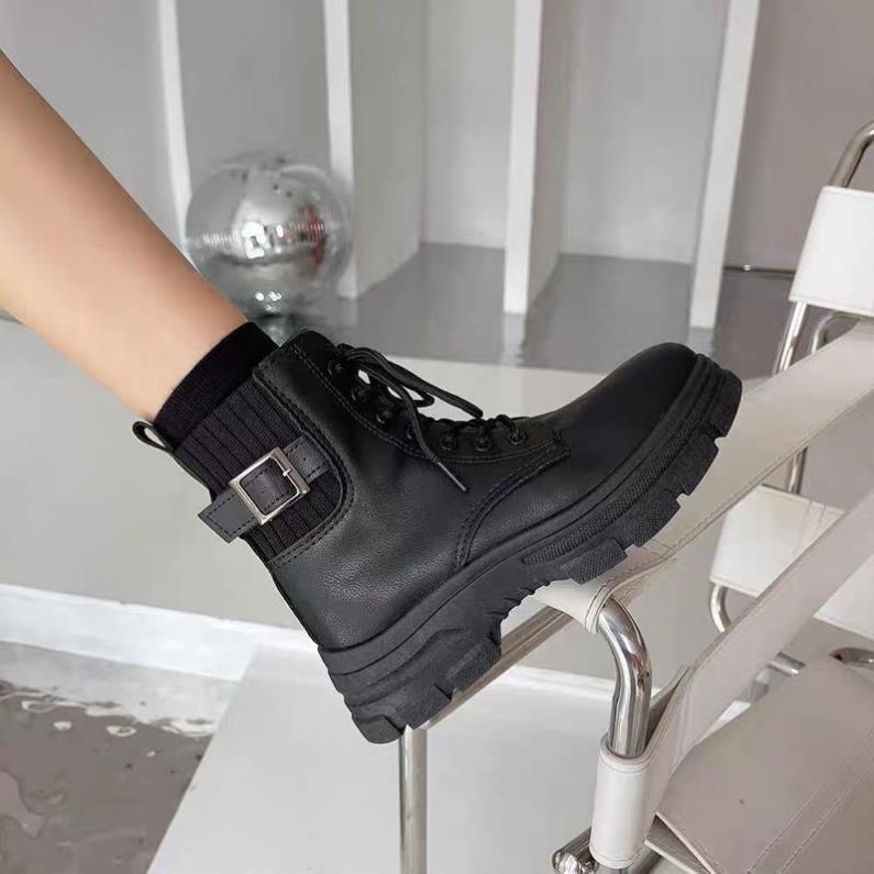 Hàng cao cấp Giày Bốt Nữ Cổ Chun Đế Răng Cưa 2 Màu Hót Trends