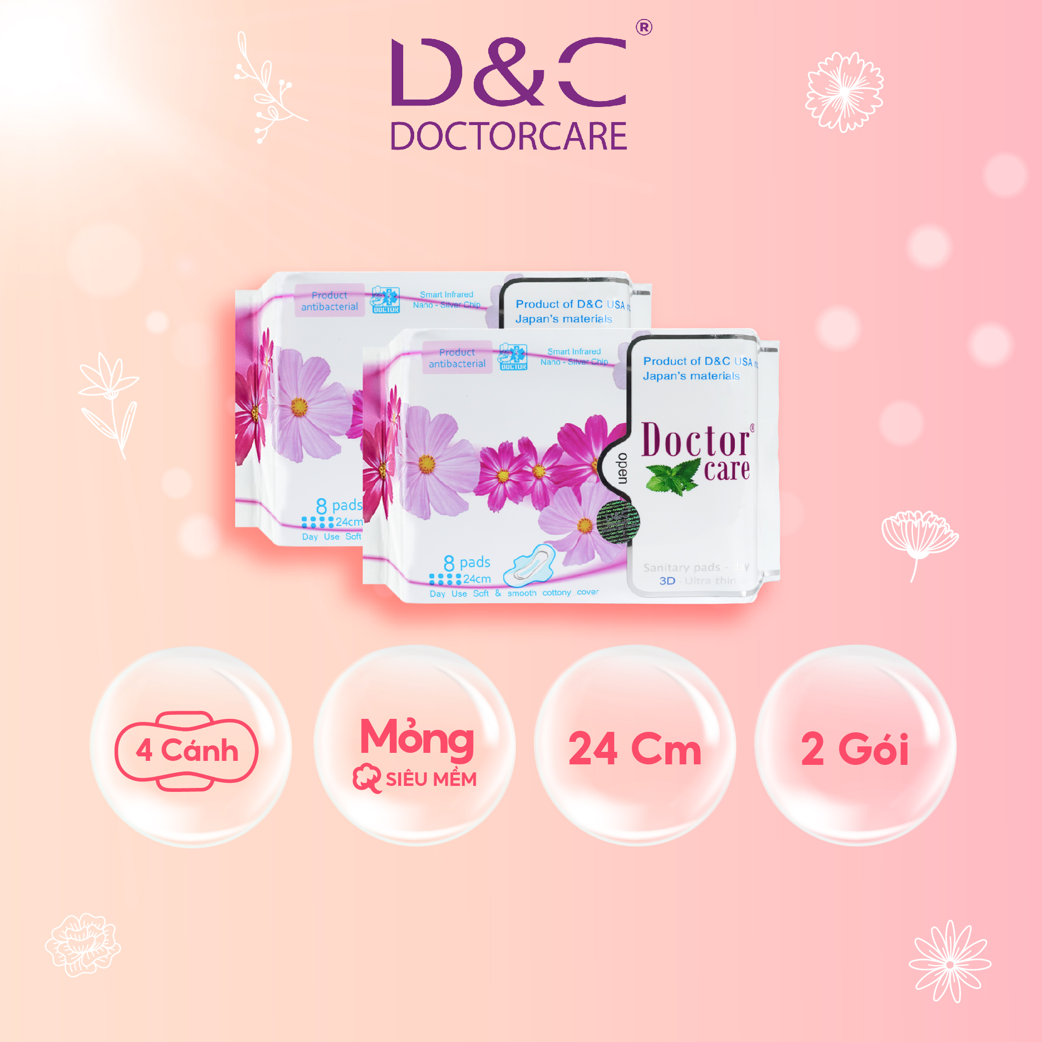 Combo 2 Băng vệ sinh Doctor Care BVS thảo dược ban ngày 24cm siêu khô thoáng cả ngày dài