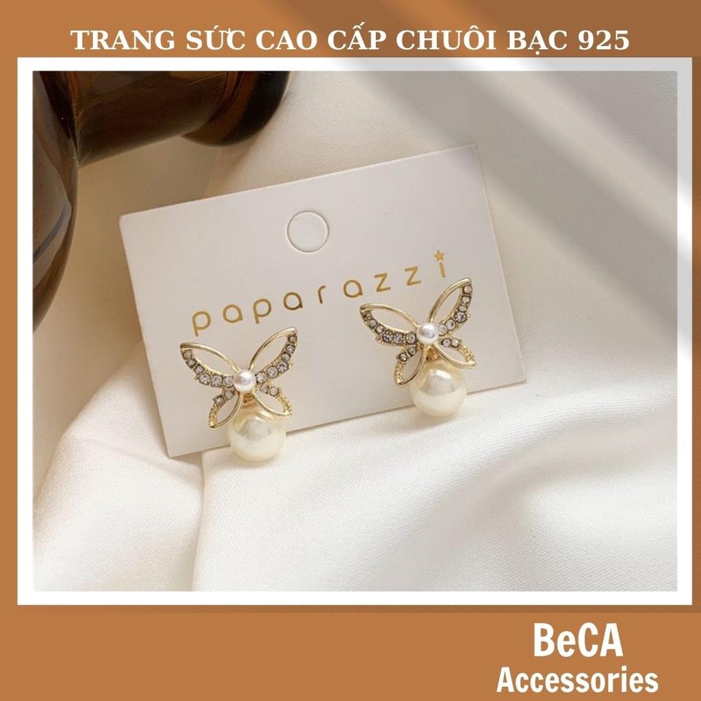 Bông tai khuyên sát tai bướm đính đá ngọc chuôi bạc 925