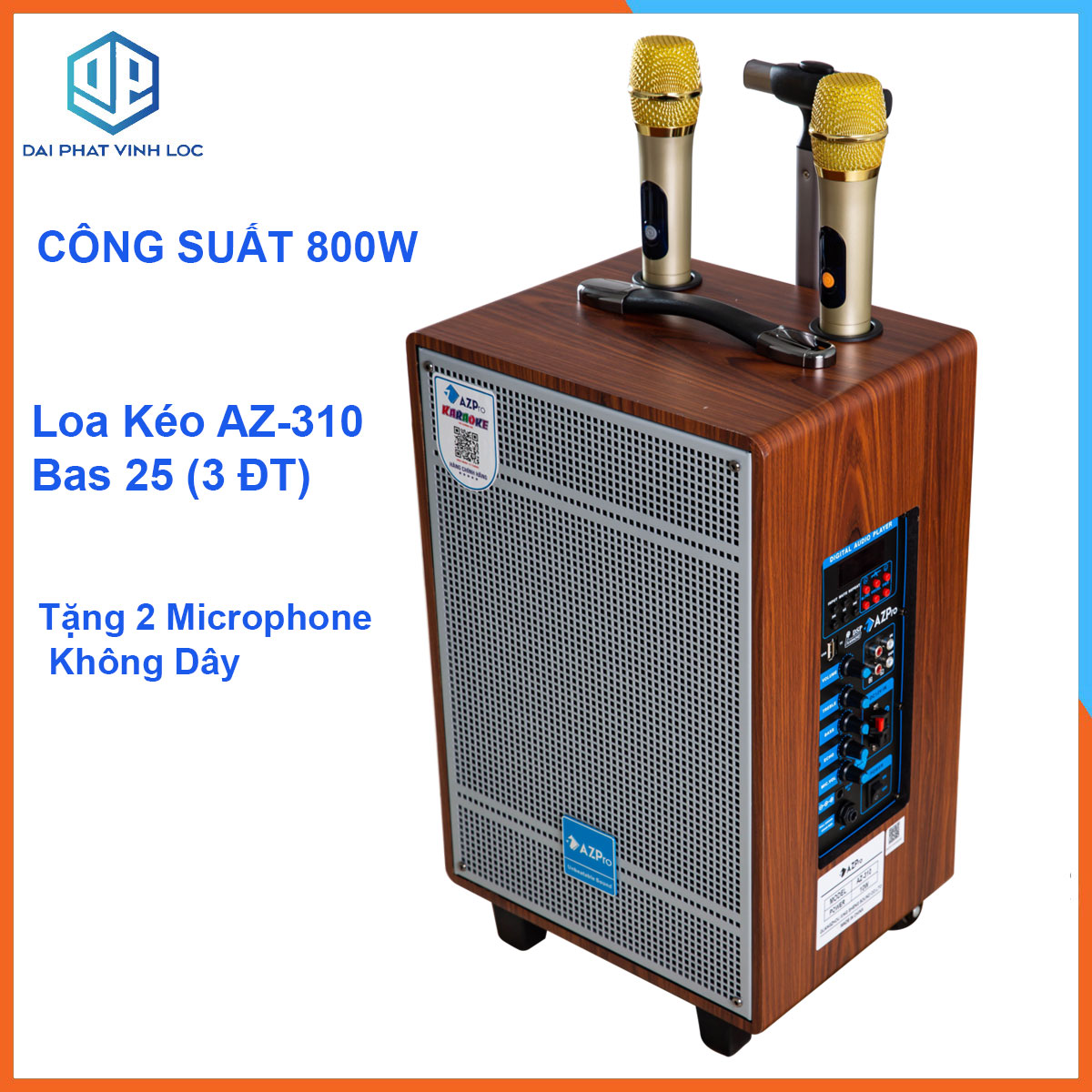 Loa Kéo Karaoke Công Suất Lớn 800W| Loa Kéo AZ-310 Bas 25 (3 ĐT)| Loa Kéo Bluetooth Đọc Được Usb Tặng 2 Mic Chống Hú Cực Tốt | Loa Kéo Di Động | Loa Kéo Giá Rẻ | Loa Kéo Karaoke Cao Cấp