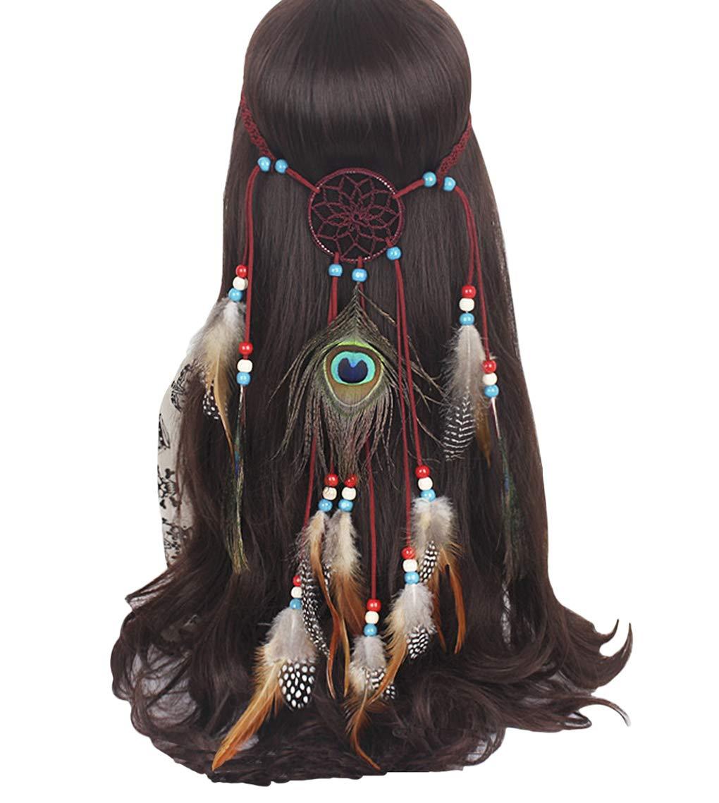 Băng đô lông vũ Ấn Độ, Chuỗi tóc tua rua Boho Mũ trùm đầu Dream Catcher