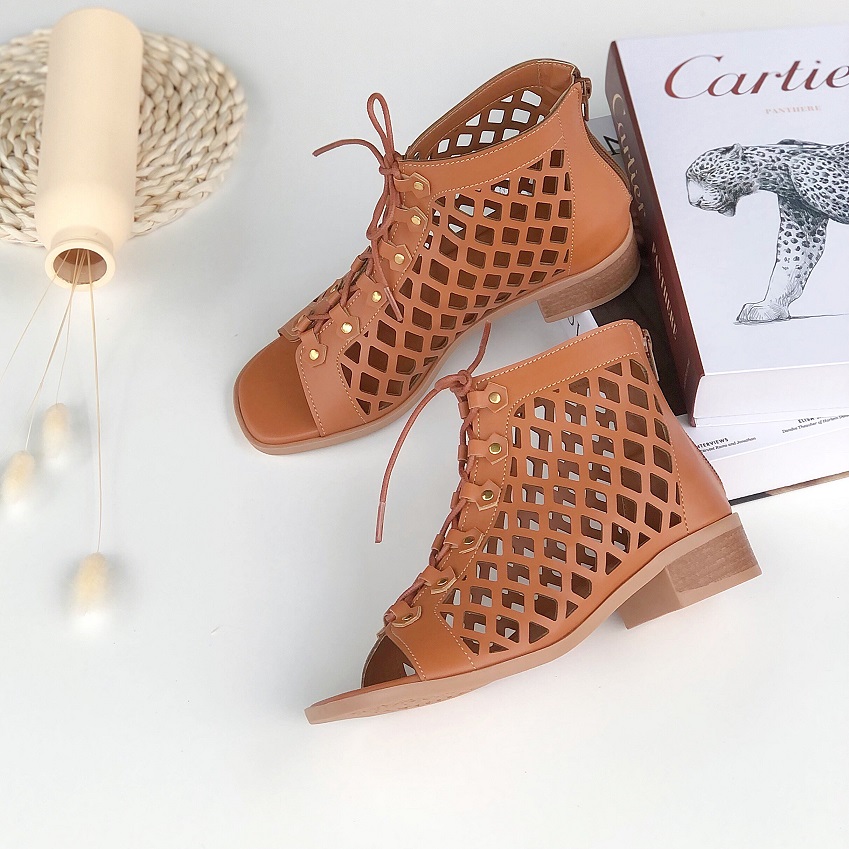 Giày sandal chiến binh da cắt lazer đinh đế thấp cao cấp S370D