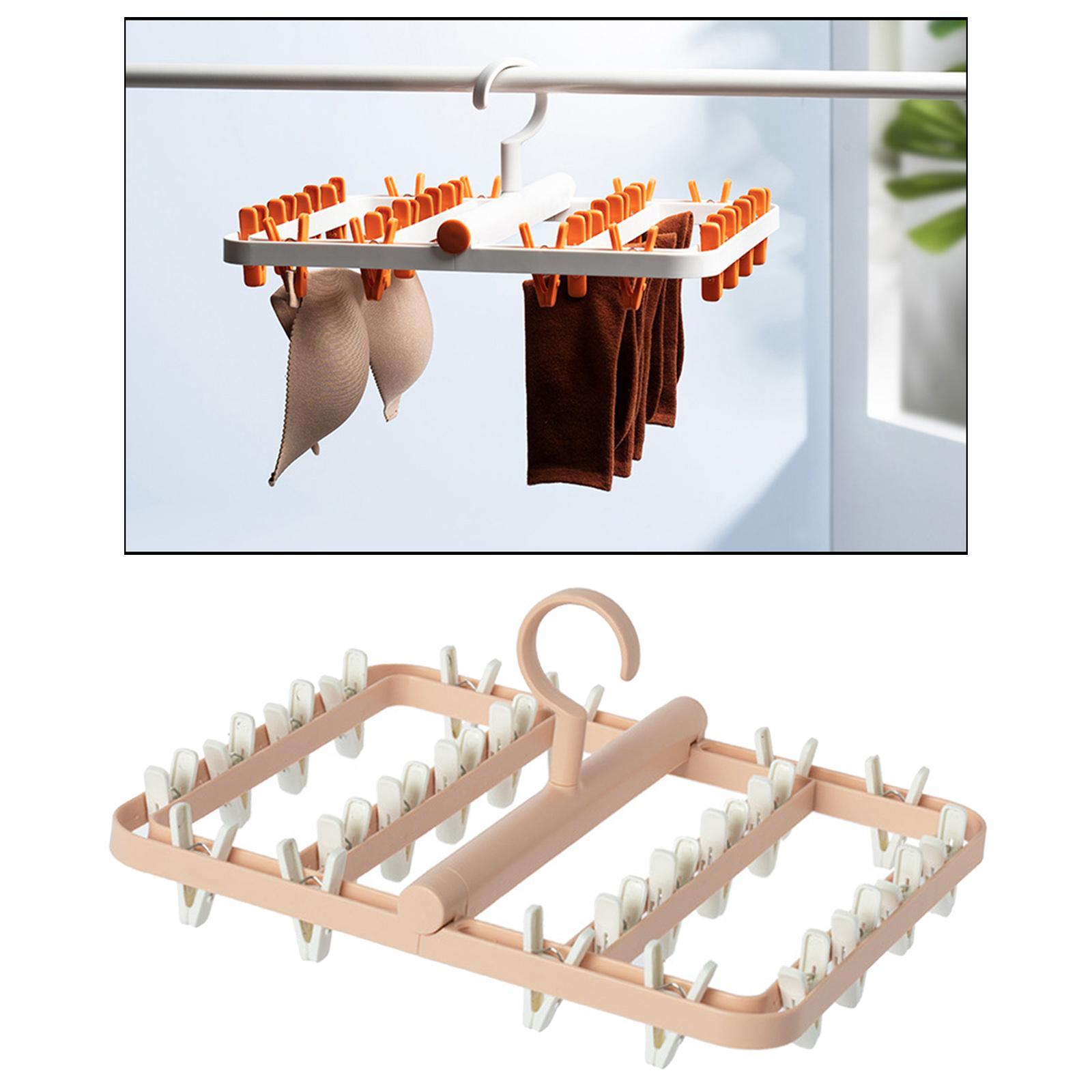 Foldable Socks Cloth Hanger Windproof Clothespin 24 Clips Household