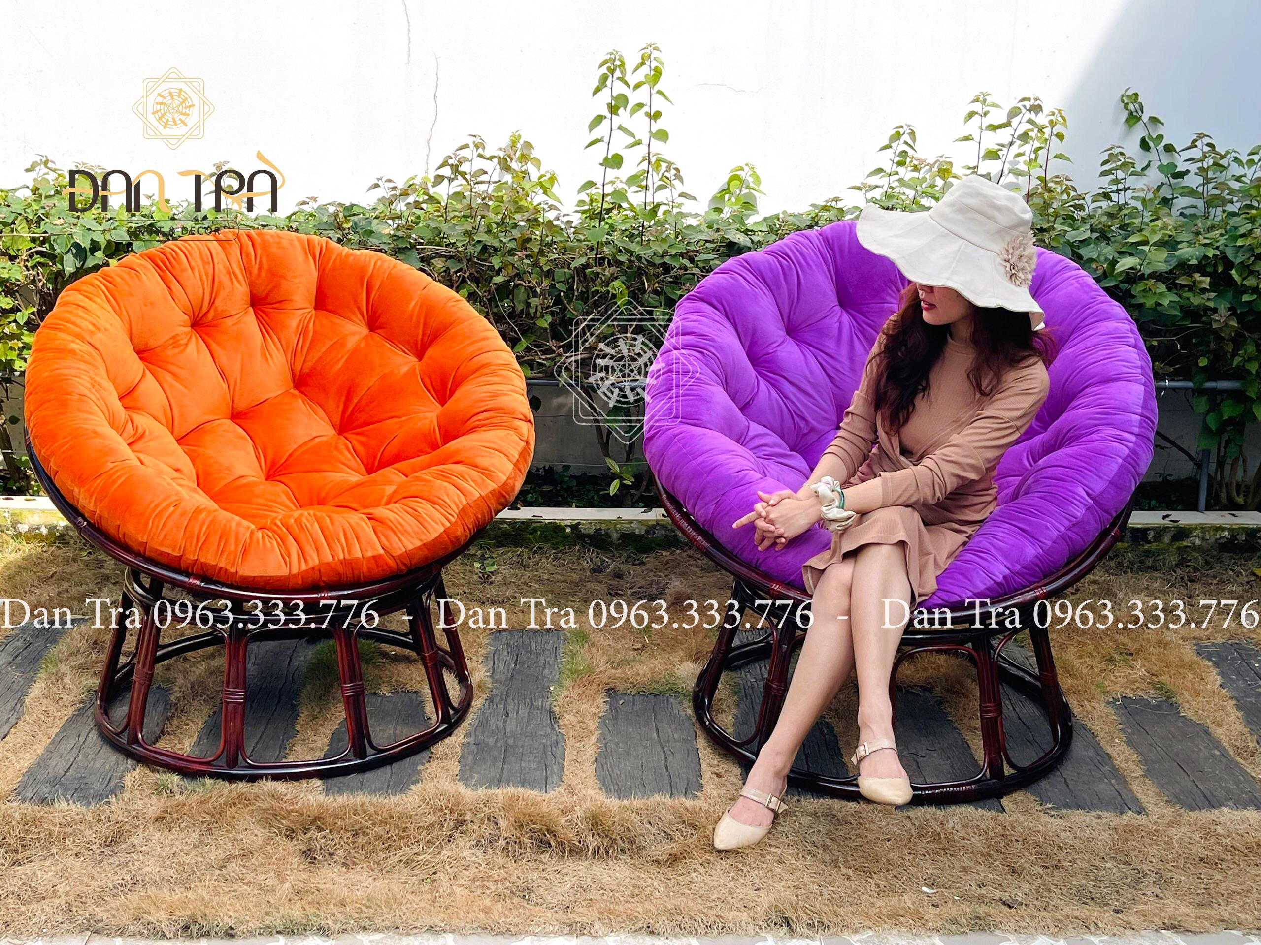 Ghế Mây Papasan 1M1 Màu Cánh Gián, Ghế Mây Thư Giãn Phòng Khách - Bàn Ghế Mây Tre ĐAN TRÀ