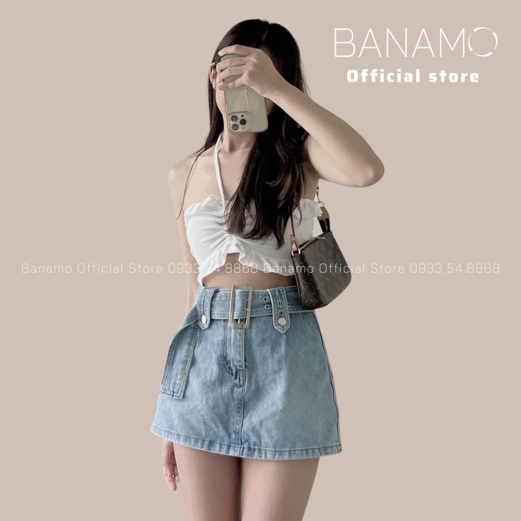 Chân váy jeans nữ dáng chữ A có quần chống lộ siêu đẹp thời trang Banamo Fashion váy jean 567