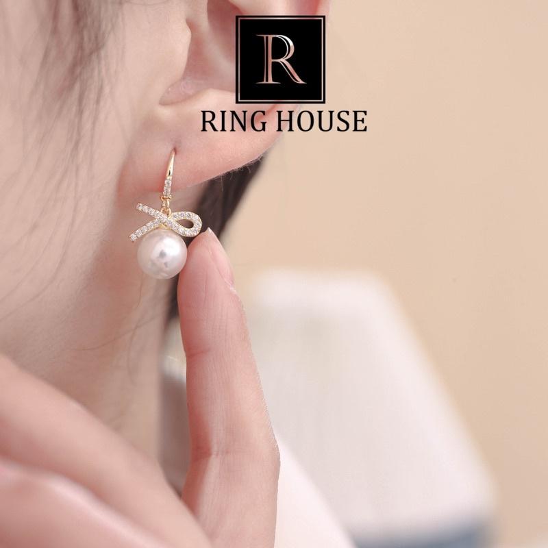 Bông Tai Khuyên Tai Nữ Nơ Hạt Trai Đẹp Sang