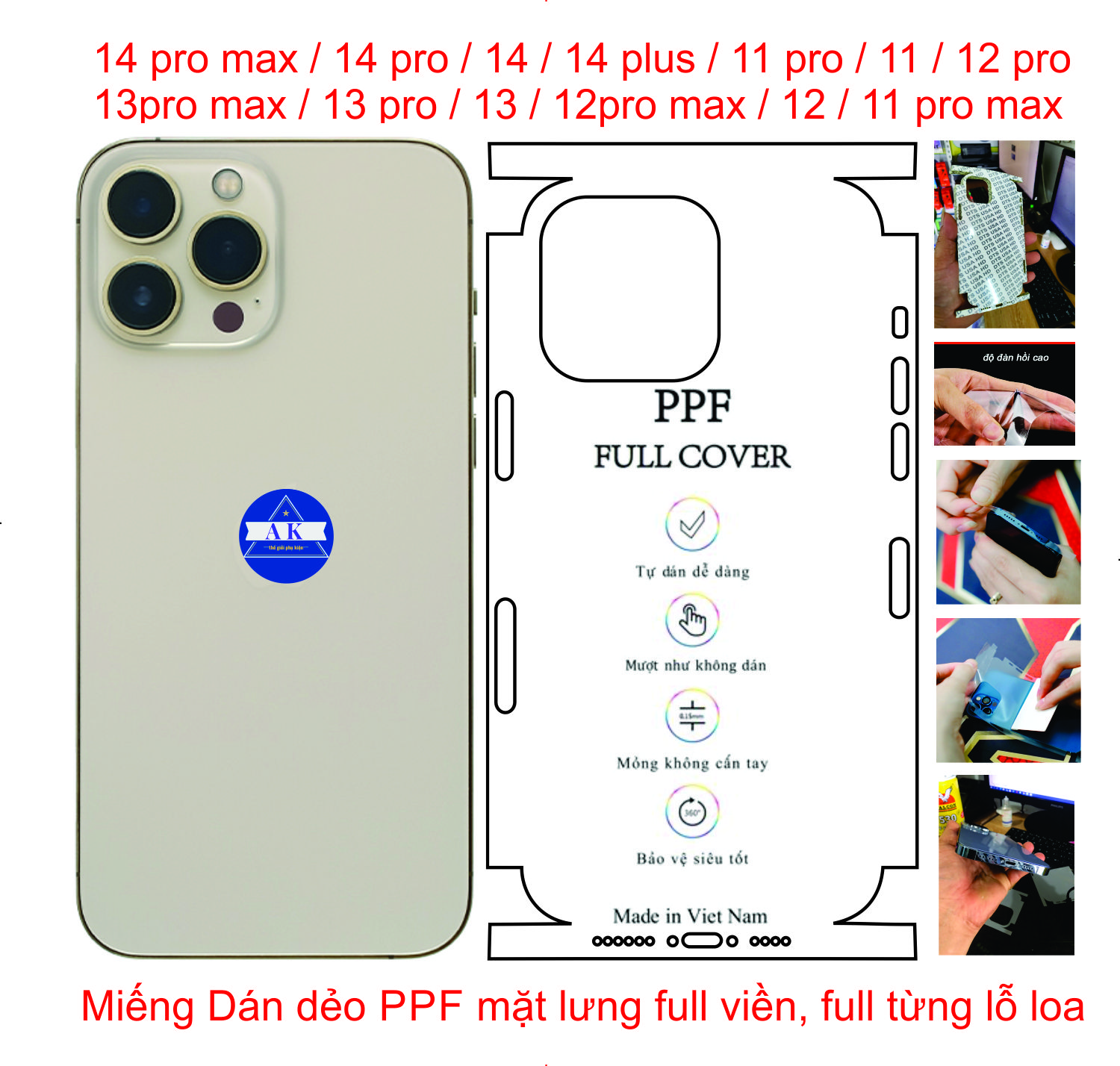 Miếng Dán PPF full viền dành cho iphone 11 đến 14 pro max ,miếng dán mặt lưng chuẩn từng chi tiết