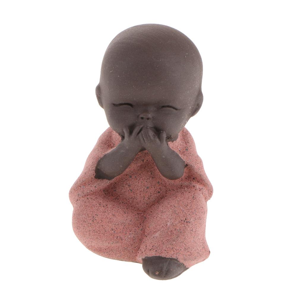 2xCeramic Small Buddha Statue Monk Figurine Tea Pet Decorative Ornaments Red