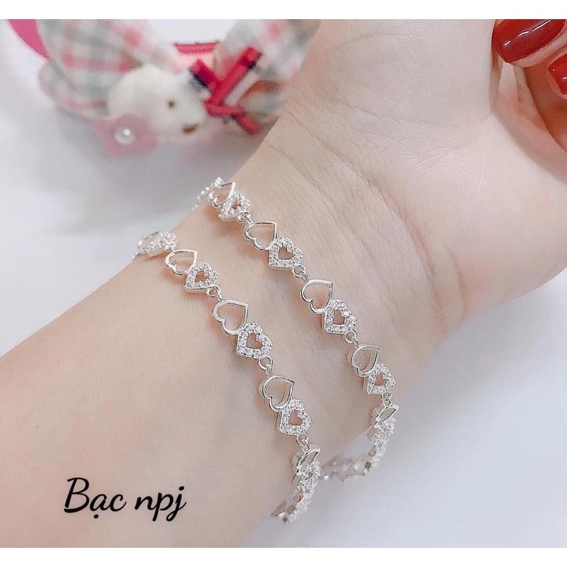 Lắc Tay Trái tim, Vòng Tay Full tim cho nữ , Bạc Ta - Bạc Npj