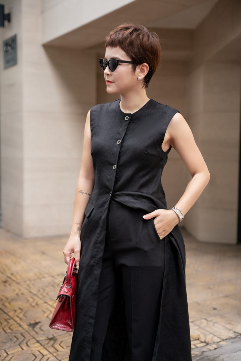 Áo kiểu không tay dáng dài Grainne thiết kế cao cấp WHITE CHIC