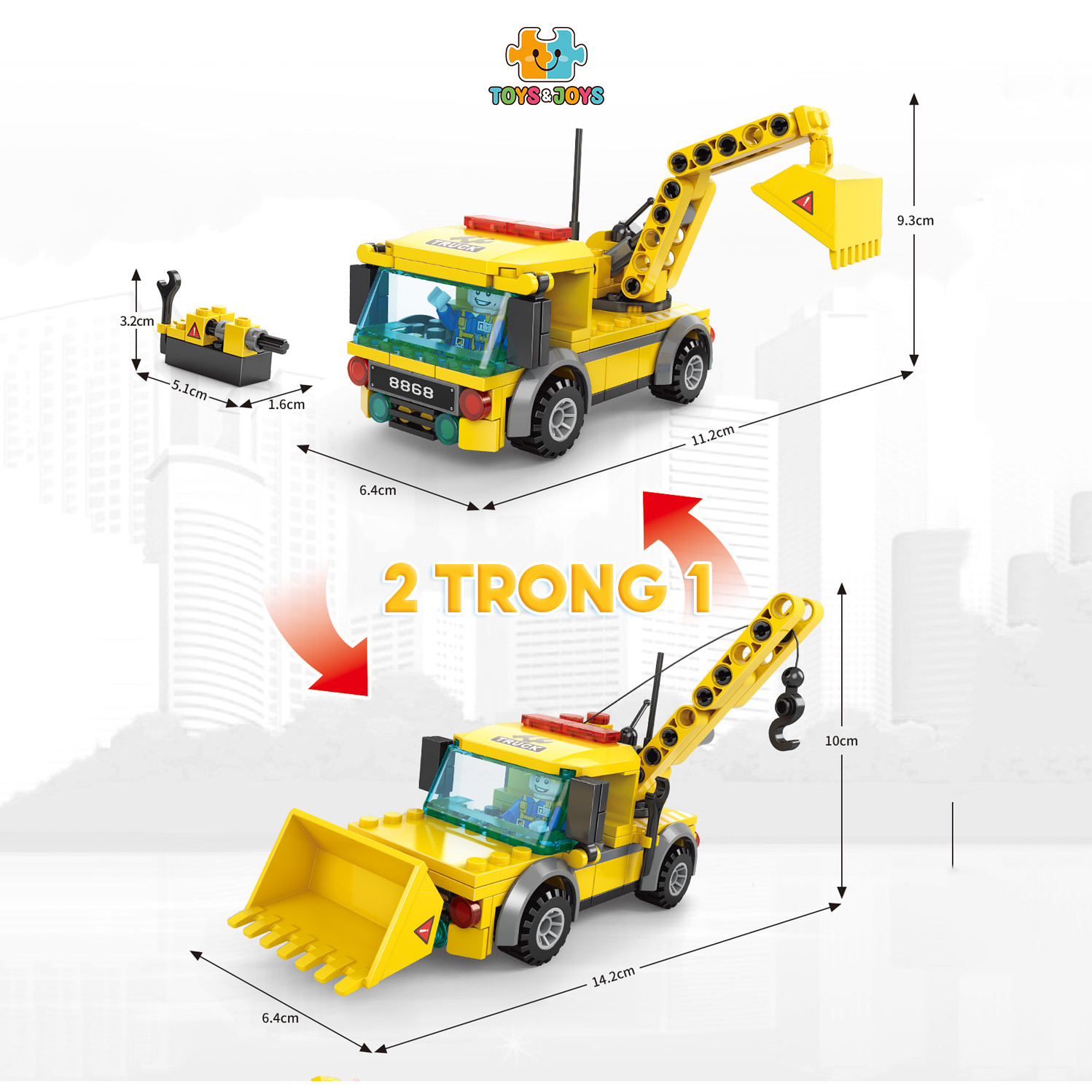 Đồ chơi lắp ráp Xe công trình xây dựng 2 trong 1 – Construction Workers - Toys&amp;Joys
