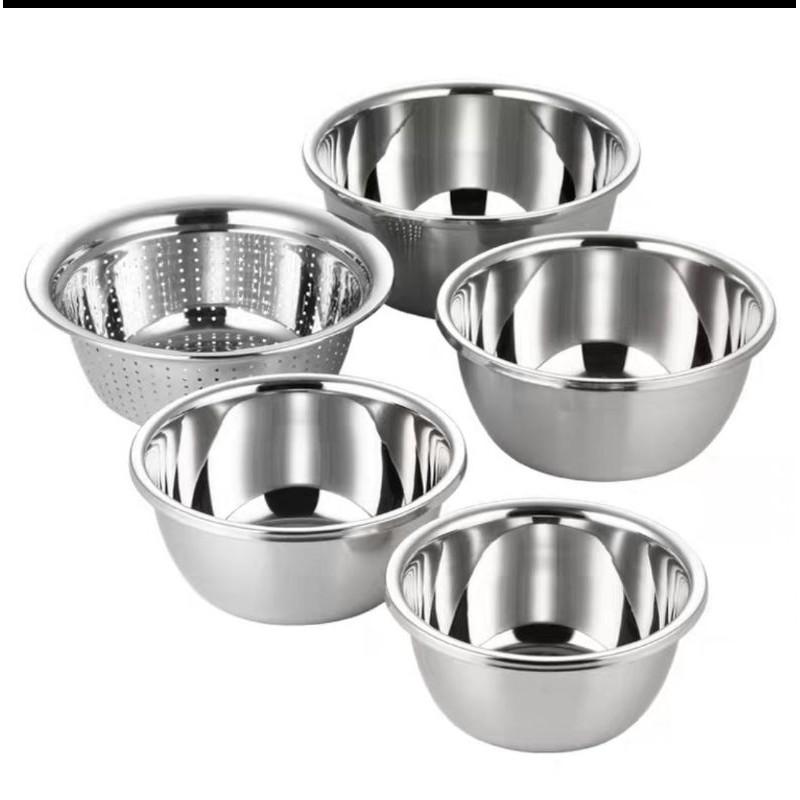Set 5 thau rổ inox không gỉ hàng dày đẹp