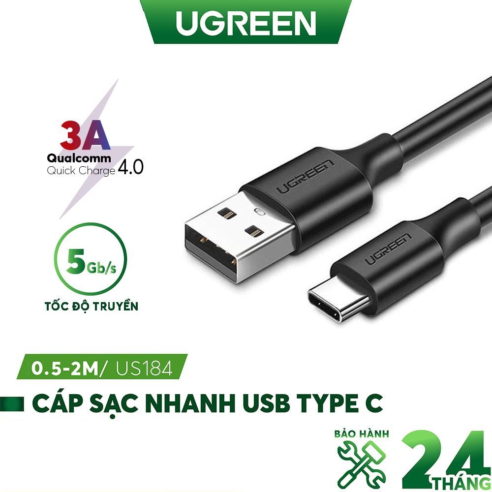 Dây cáp sạc và truyền dữ liệu tốc độ nhanh USB 3.0 sang USB type C, dòng 3A, dài 0.5-2m UGREEN U0S184  - Hàng chính hãng