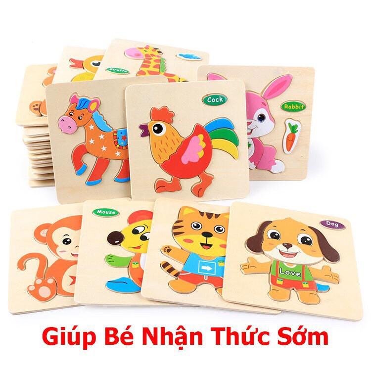 Bộ Xếp Hình Cho Bé Tranh Ghép Hình 3D Bằng Gỗ (Ngẫu Nhiên) - Đồ Chơi Gỗ Thông Minh Cho Bé