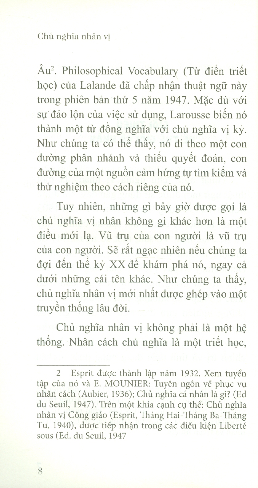 Chủ Nghĩa Nhân Vị - Emmanuel Mounier; Võ Thị Thu Thảo dịch