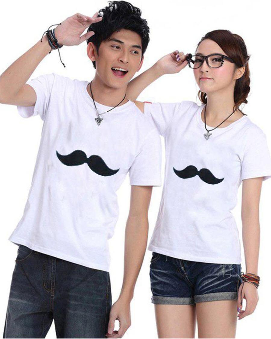 Bộ Áo Thun Đôi Hình Râu Nam Nữ