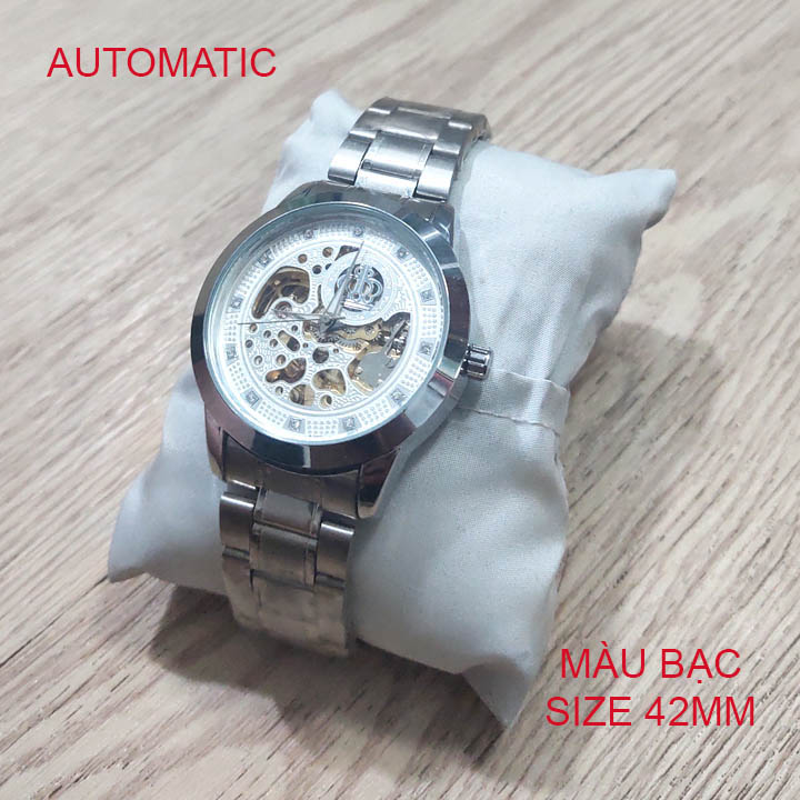 Đồng hồ thời trang nam cơ-tự động, lộ máy size 42mm, chống nước, bằng hợp kim sáng bóng