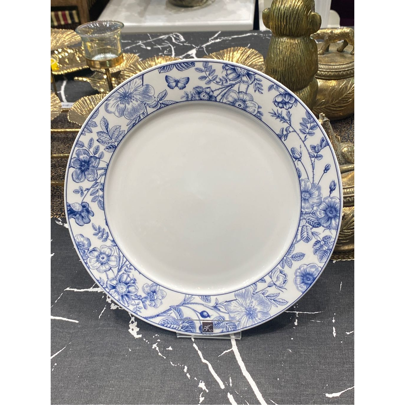 Đĩa tròn hoa xanh gốm sứ  cao cấp phong cách Vintage cỡ 26cm BLUE FLOWER 5496TL