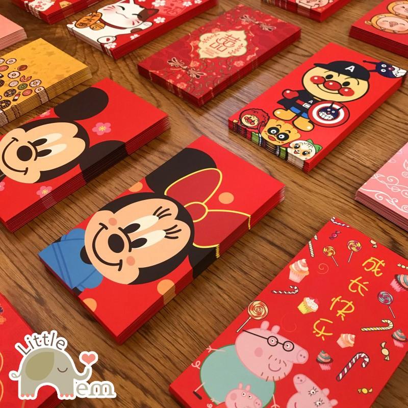 Set 10 phong bao lì xì đỏ Mickey