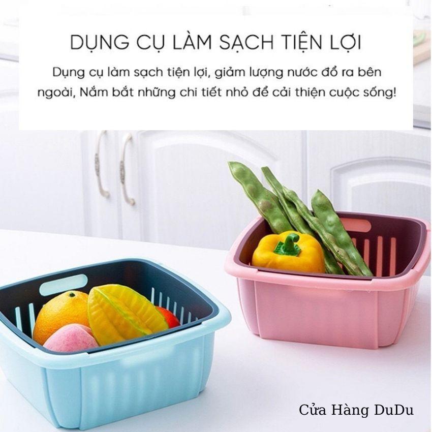 Rổ Đựng Hoa Quả Vuông 2 Tầng Ráo Nước