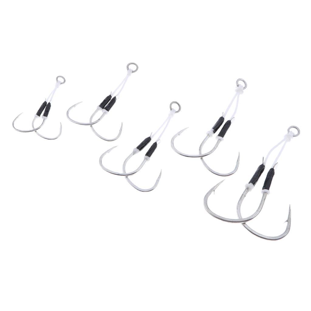 2 Pieces Carbon Steel Fishing Jig Hooks Barbed Assist Hooks With PE Line Fishing Accessories Tackle Tool - Choose Size
