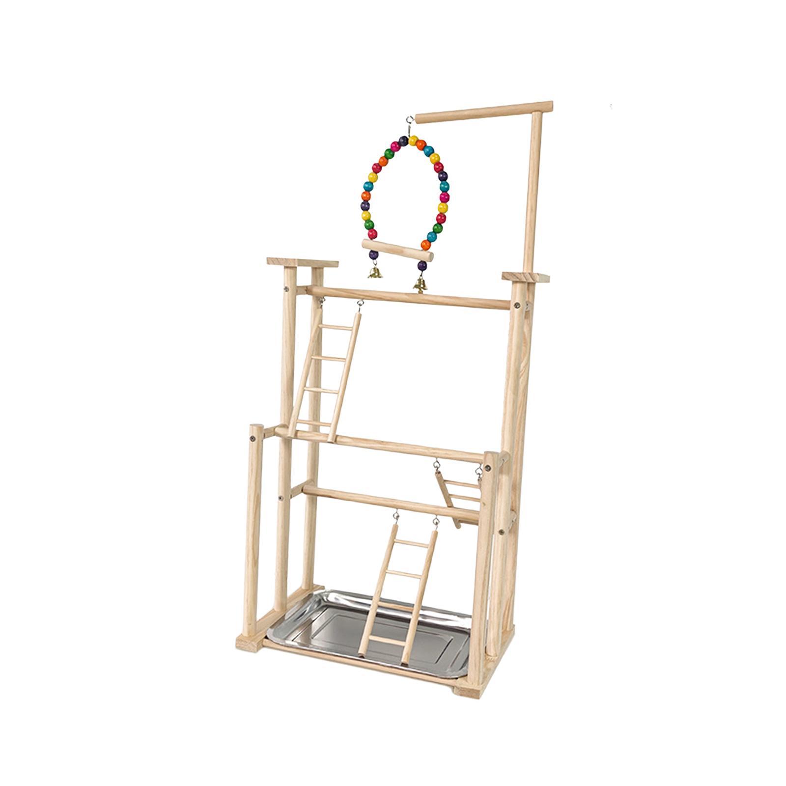3 Layer Wooden Bird Playground Parrot Perch Stand for Macaws Cockatiel Budgie