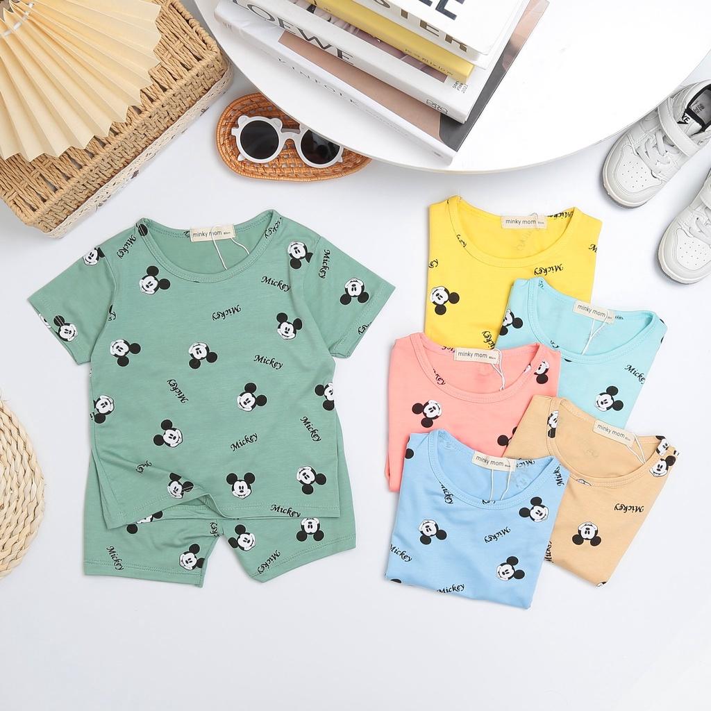 Bộ Cộc Tay Cho Bé Trai, Bé Gái Minky Mom Vải Thun Lạnh Họa Tiết Mickey In Nhỏ Dễ Thương, Đồ Bộ Trẻ Em